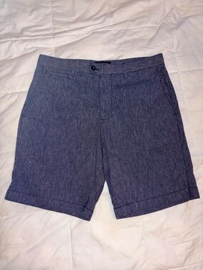 Men's Navy Blue Casual Linen-Blend Shorts